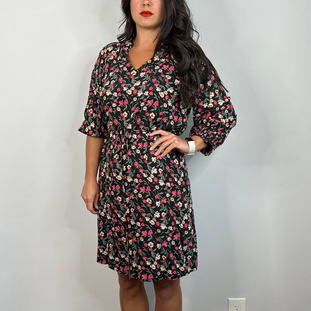 Draper James RSPV Black Floral Tie Elastic Waist Dress